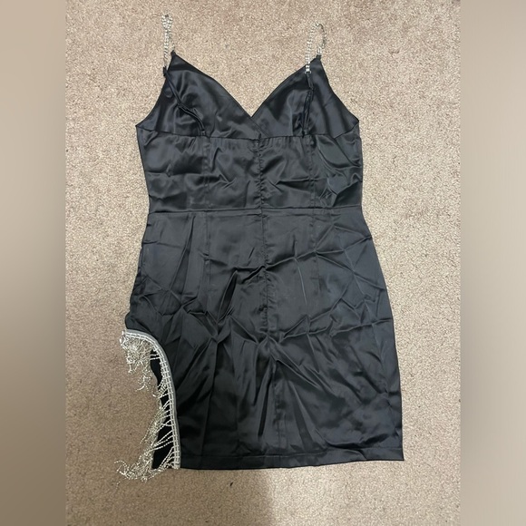 Black mini slip dress with crystal straps and tassel side design - Picture 7 of 11